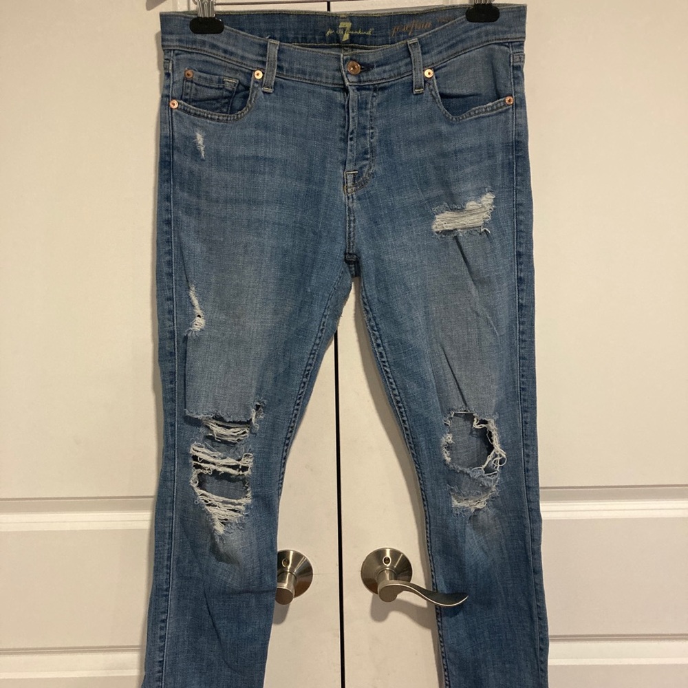 Skinny Boyfriend Distressed Button Fly Jeans